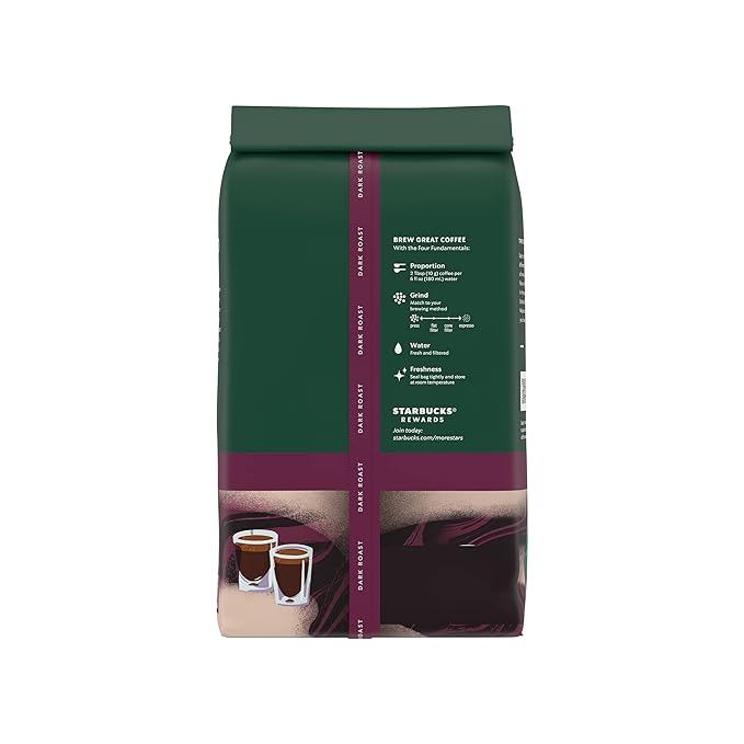Starbucks Whole Bean Coffee, Dark Roast Coffee, Espresso Roast, 100% Arabica, 6 bags (18 oz each)