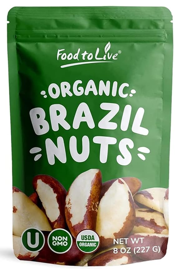 Food to Live - Organic Brazil Nuts, 8 Ounces Non-GMO, Raw, Whole, No Shell, Unsalted, Kosher, Vegan, Keto, Paleo Friendly, Bulk, Trail Mix Snack, Good Source of Selenium