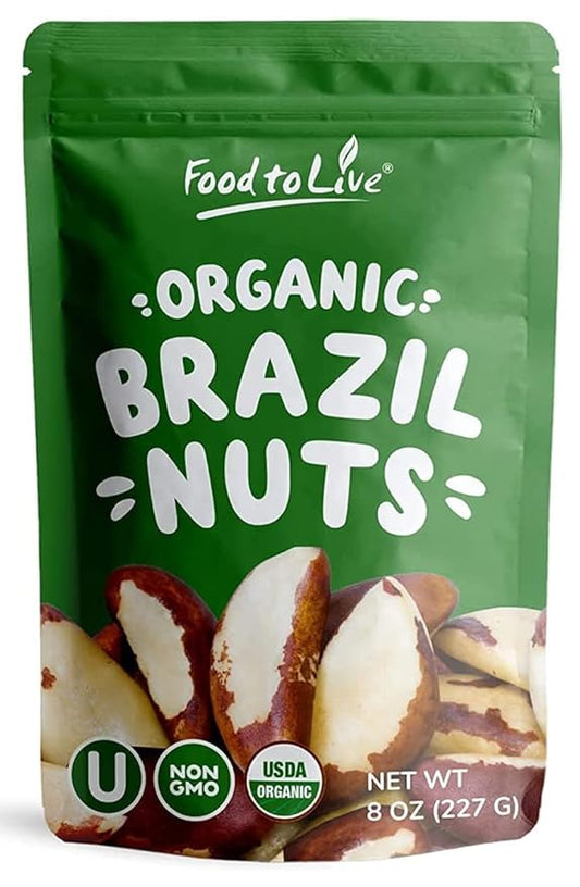 Food to Live - Organic Brazil Nuts, 8 Ounces Non-GMO, Raw, Whole, No Shell, Unsalted, Kosher, Vegan, Keto, Paleo Friendly, Bulk, Trail Mix Snack, Good Source of Selenium