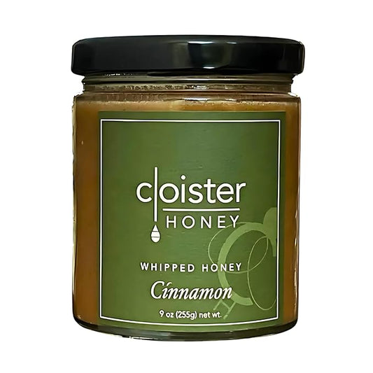 Cloister Honey Whipped Honey - Cinnamon (9 oz) | Hand Crafted | Raw Artisan Honey | 100% Pure, Raw & Unfiltered | All Natural | Made in USA |
