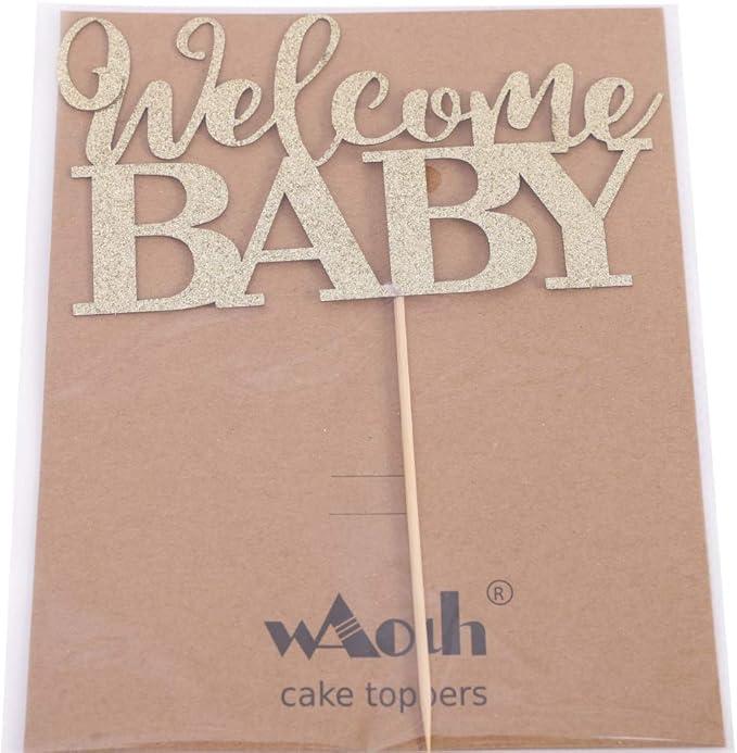 Welcome Baby Shower Cake Topper - Golden Glittering, New Baby, Welcome Baby Topper, Shower Topper竊똣reshmen Take Pictures to Decorate and Smash the Cake