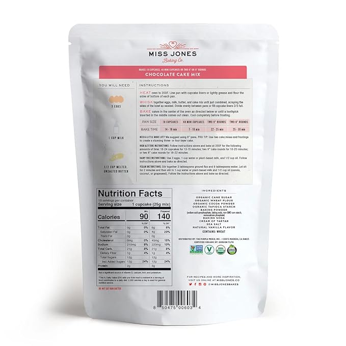 Miss Jones Baking Organic Cake and Cupcake Mix, Non-GMO, Vegan-Friendly, Moist and Fluffy: Chocolate (Pack of 1)