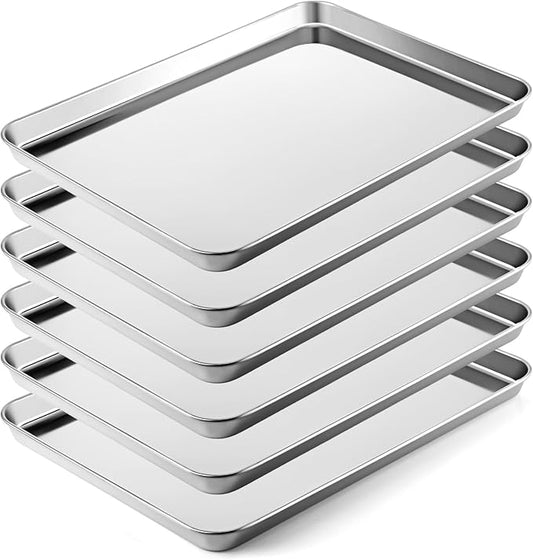 6 Pcs Baking Sheet Set Stainless Steel Cookie Sheet Cookie Baking Pan Bakeware Oven Tray Dishwasher Safe Commercial Grade Pans(20x14x1.2 Inch)