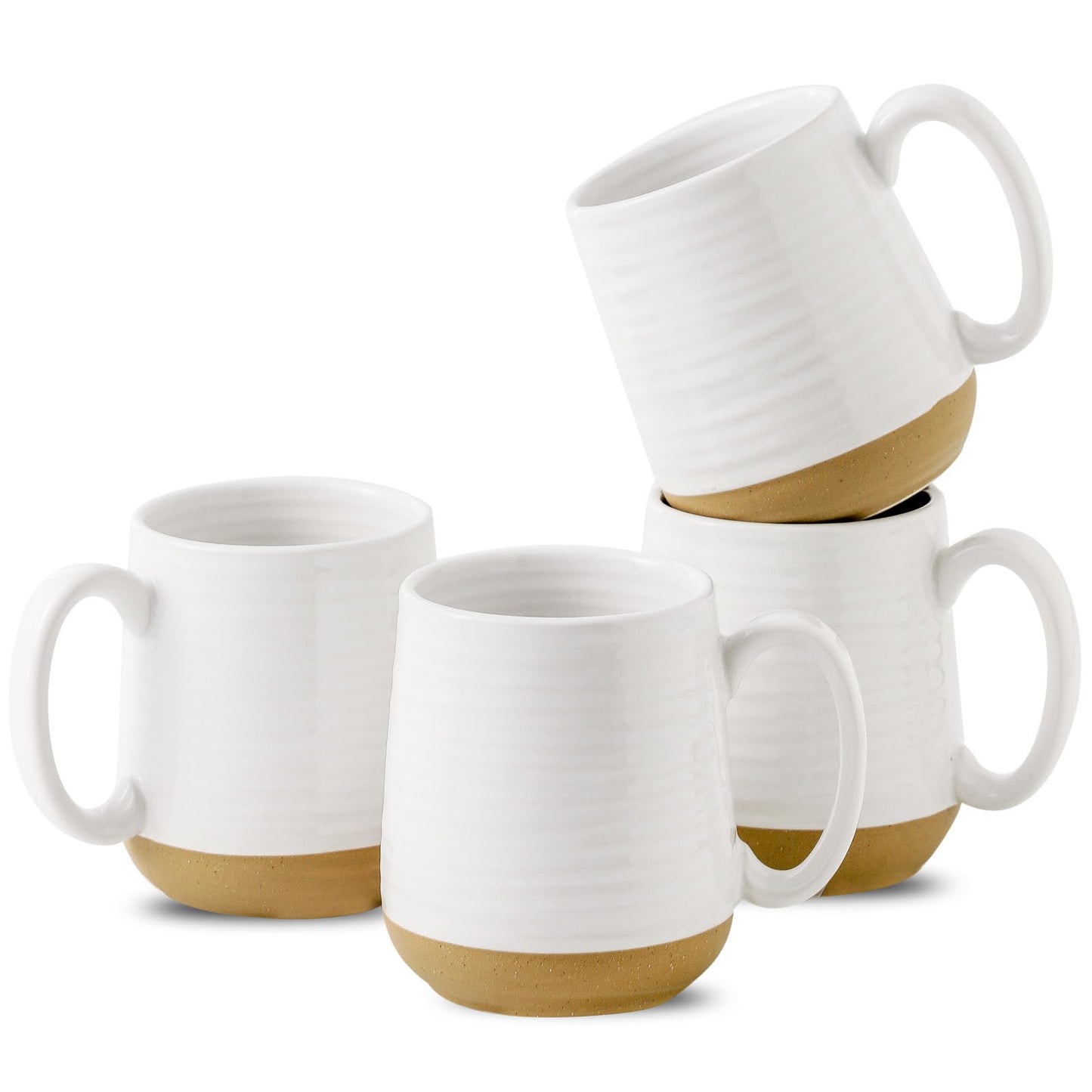 HASENSE Coffee Mugs Set of 4, 15oz Ceramic Coffee Cups with Handle, Two-Tone Design for Cappuccino
