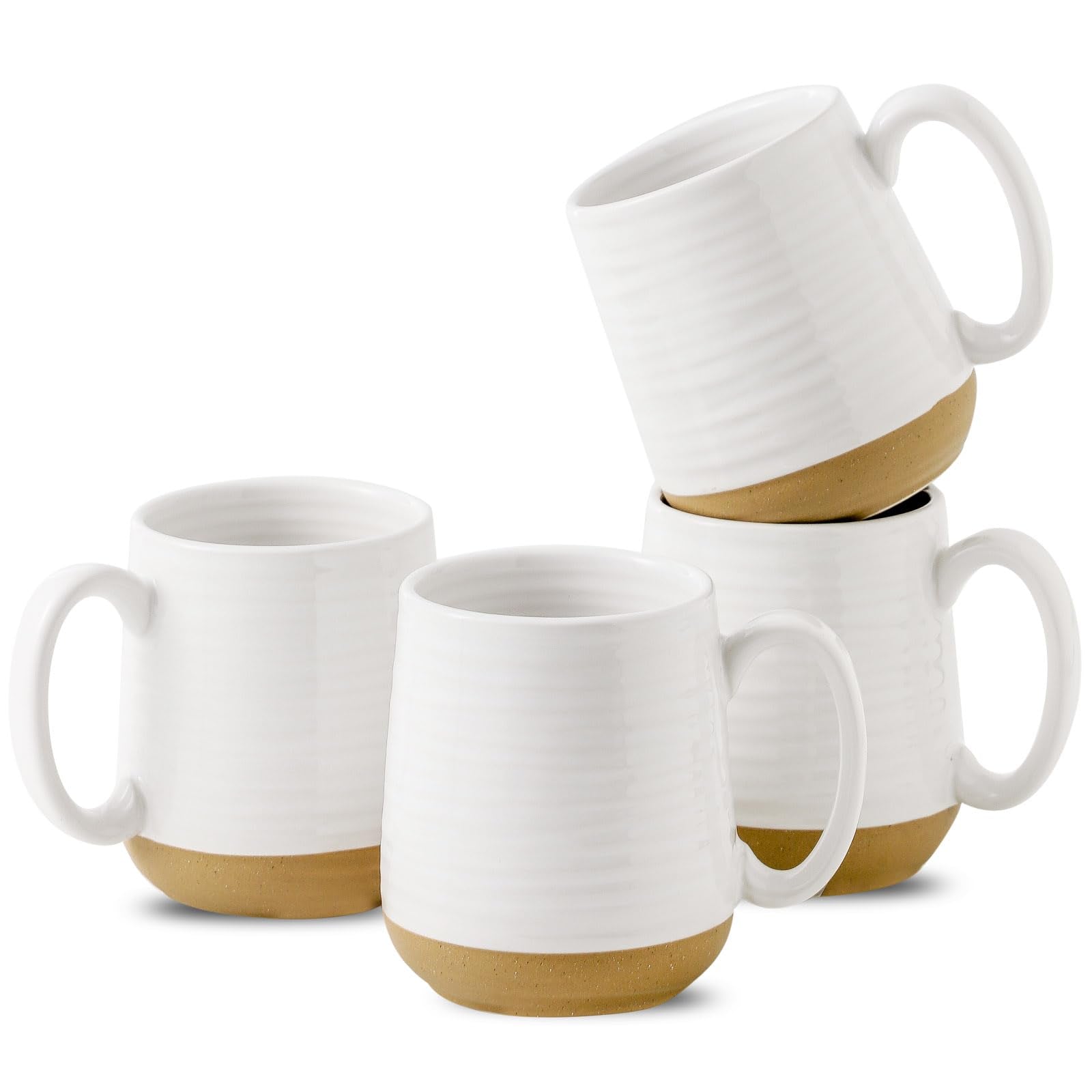 HASENSE Coffee Mugs Set of 4, 15oz Ceramic Coffee Cups with Handle, Two-Tone Design for Cappuccino