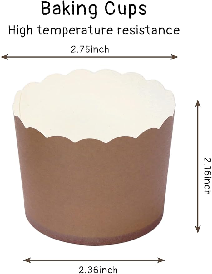 Whaline 120Pcs Brown Paper Baking Cups Scalloped Edge Cupcake Wrappers Gradient Brown Cupcake Muffin Cases for Wedding Birthday Baby Shower, 3 Colors