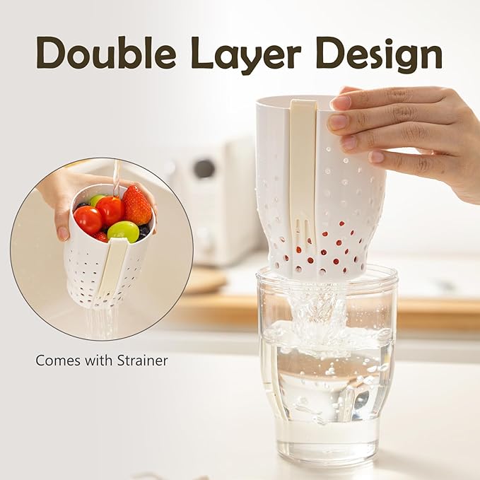 25 Oz Travel Fruit Cups for Car,Fruit Salad Storage Cup with Fork and Lids,Leakproof Reusable Snack Containers,Airtight Food Storage Containers,Reusable for Travel,Party,Office (White)