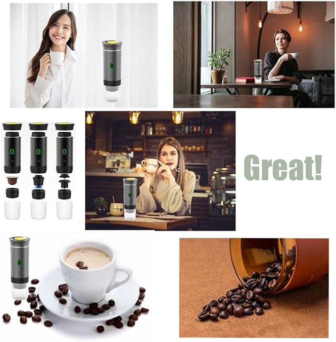 Portable dual-function coffee machine - fully automatic coffee maker with a built-in heating function for electric capsule coffee machine. Suitable for outdoor, vehicle-mounted and home use. (黑色)