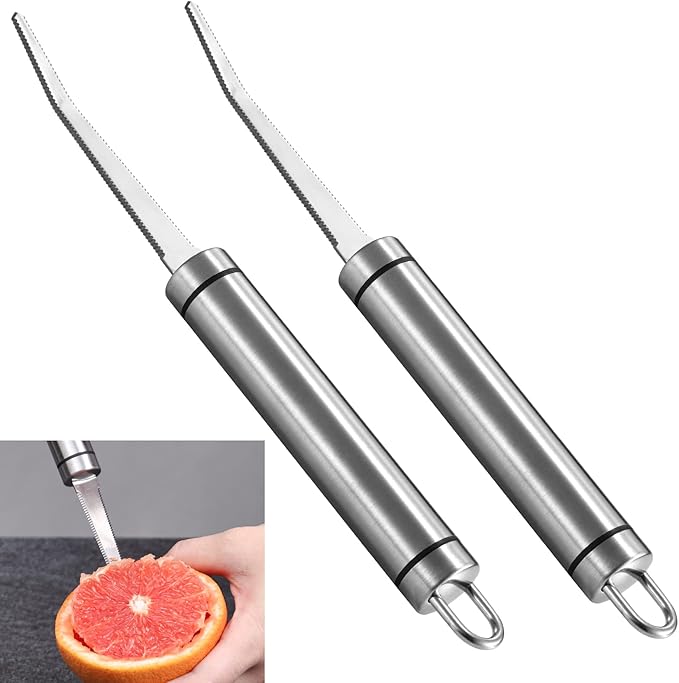 Grapefruit Knives 2 Pack, Stainless Steel Grapefruit Utensil Knife, Serrated Edge & Thick Gauge Handle, Kitchen Tool with Non-stick Plating for Kiwi, Mango, Dessert, Apple, Citrus Fruit