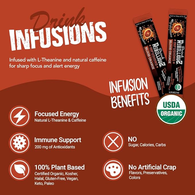 Rebellious Organic Energy Drink Mix Pure Function & Performance Bundle (8 Packs, 10 Counts on Each) ??0 Calories, Sugar Free, Loaded with Antioxidants, L-Theanine, and Natural Caffeine ??80 Counts
