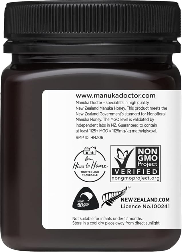 MANUKA DOCTOR - MGO 1125+ Manuka Honey Monofloral, 100% Pure New Zealand Honey. Certified. Guaranteed. RAW. Non-GMO (8.75 oz)