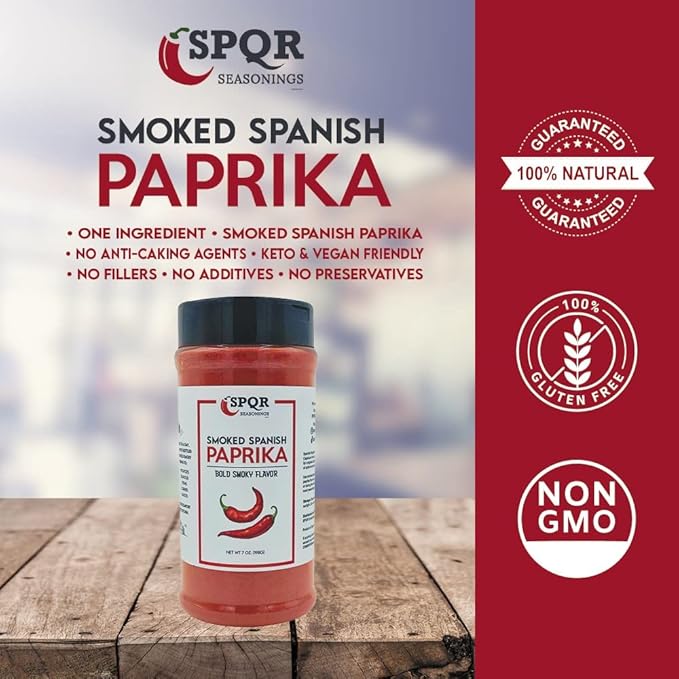 Smoked Paprika XL 7 Ounce Jar Gourmet Restaurant Grade Bold Smoky Spanish Paprika Flavor by SPQR Seasonings