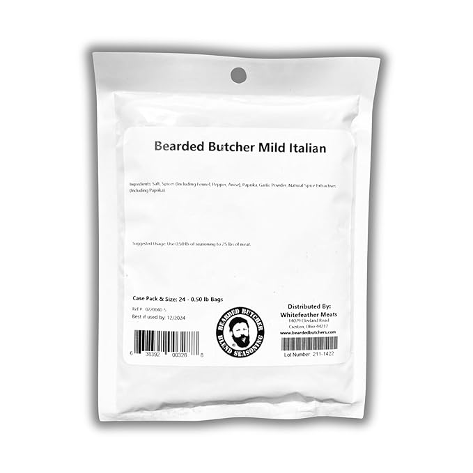 Bearded Butchers Mild Italian Seasoning, 8 oz ??Seasons Up to 25 lbs of Meat ??Classic Blend with Fennel, Paprika & Garlic ??Perfect for Italian Sausage, Meatballs, Bratwursts & Wild Game
