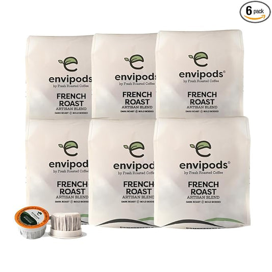 Fresh Roasted Coffee, Compostable envipods, French Roast, Kosher, Dark Roast, 72 Count, for Keurig K Cup Brewers | Not for use in Ninja or Hamilton Beach Brewers