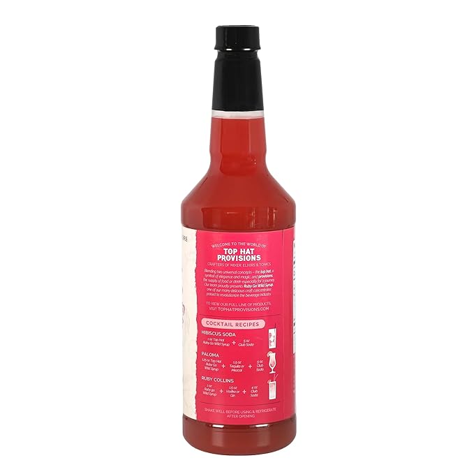 Top Hat Ruby Go Wild - Hibiscus & Grapefruit Flavor - Paloma Drink Mix - Hibiscus Syrup 5x Concentrate - Compatible with SodaStream- Grapefruit Juice - 32oz Bottle