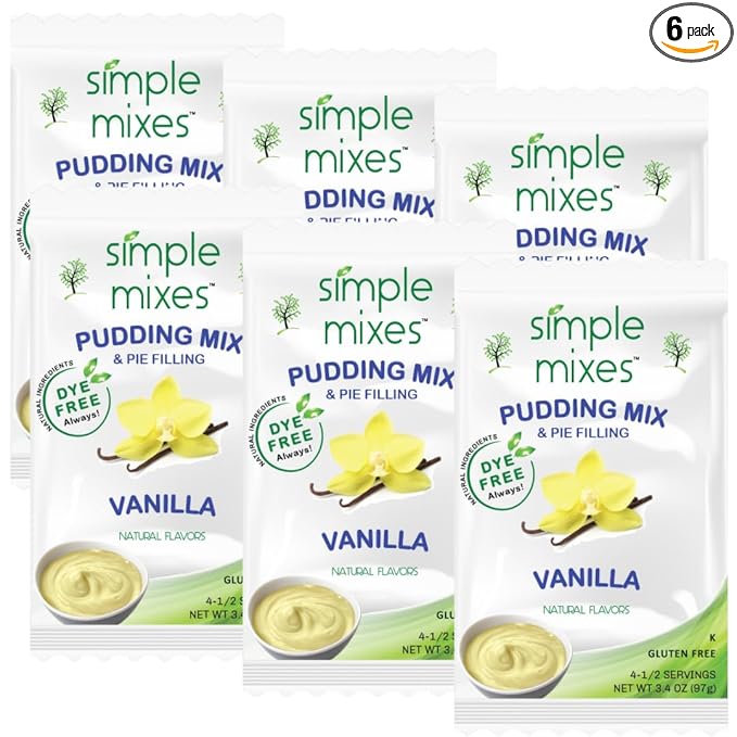 Simple Mixes Natural Instant Pudding & Pie Filling Mix, Healthy Snack, Vanilla, Gluten and Dye Free, No Fat, or Lactose, Kosher, 6 Pack
