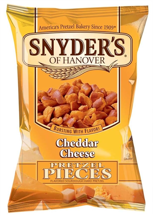 Snyders of Hanover Cheddar Cheese Pretzel Pieces, 8 Ounce -- 6 per case.