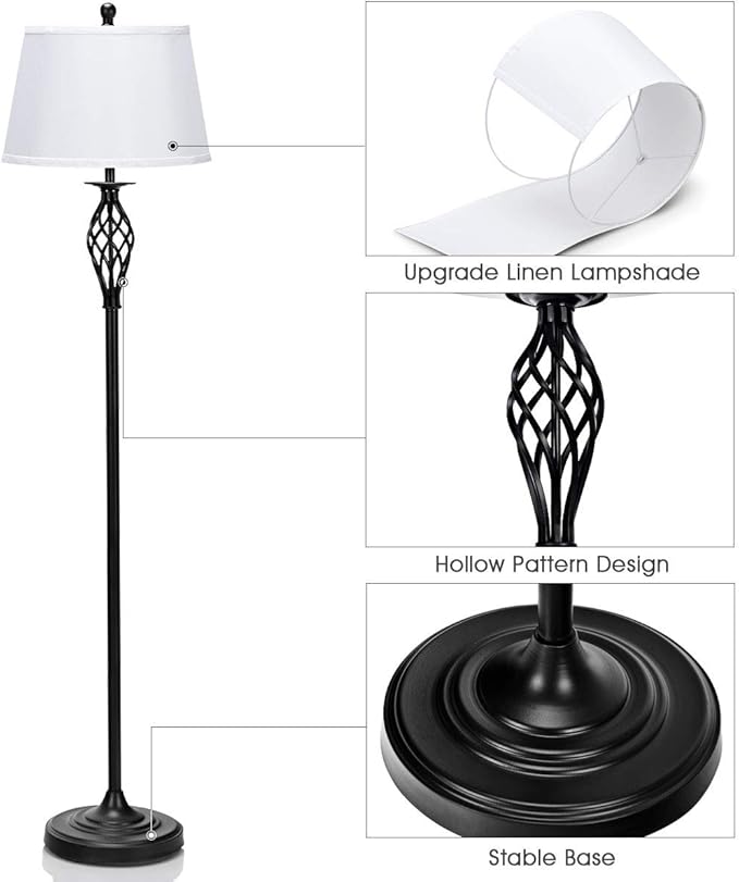 Tangkula Lamp Set 3-Piece Modern Home Living Room Bedroom Antique Bronze Finish Lamps, Floor Lamp and Table Lamps Set with Soft Pleated White Fabric Shades (Antique Bronze)