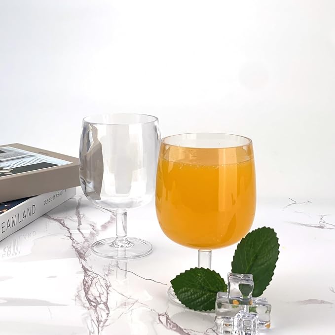 Yalin Set of 6 Unbreakable 12 oz Acrylic Plastic Wine and Water Tumbler Stackable Goblets. (Clear, 12 oz)