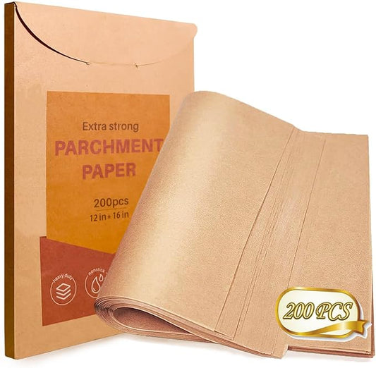 200pcs Unbleached Parchment Paper Sheets, 12x16In Precut Cooking Paper Liners for Baking Sheets