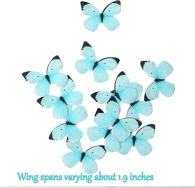 50PCS Edible Butterfly Cake Decorations Wafer Paper Butterflies Cake Cupcake Toppers for Women Girls' Birthday Anniversary Wedding Baby shower party Butterfly Fairy Cake Decor Light Blue