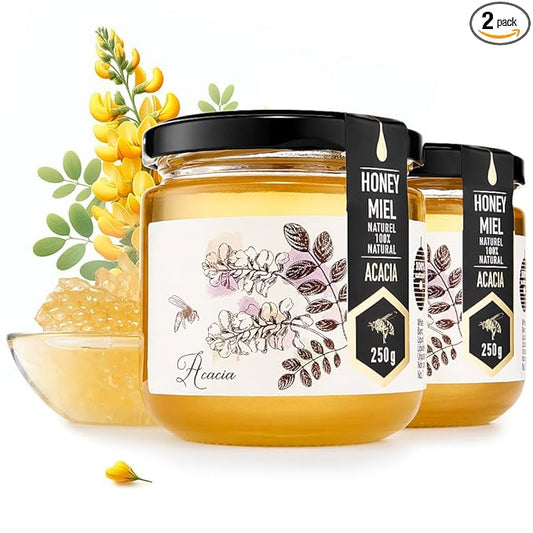 HONIGMA® Acacia Raw Honey | Exquisite Taste | 100% Pure | Unpasteurized | Unfiltered | Partially crystallized | 250g/8.8oz | Pack of 2