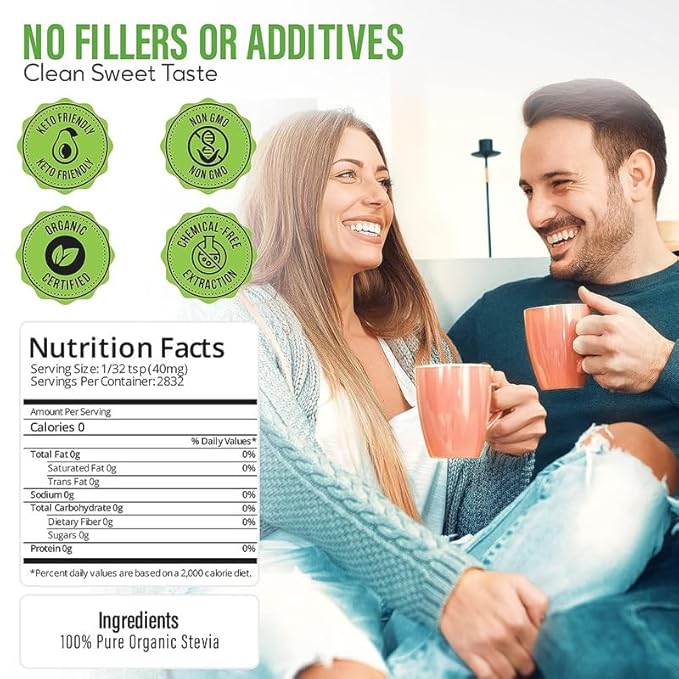 Stevia Select Organic Stevia Powder - Sugar Free Plant Based Stevia Sweetener Non GMO Pure Stevia Extract - Sugar Substitute No Fillers Zero Calorie 4 Oz