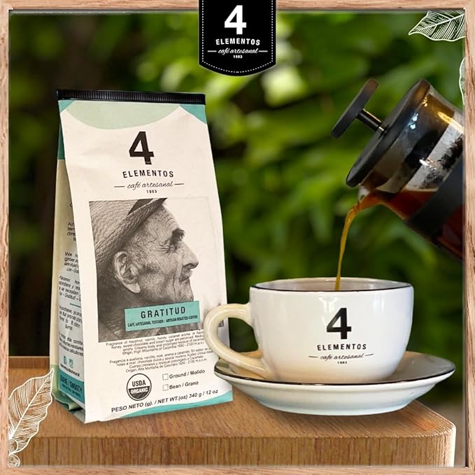 4Elementos | Whole Bean Specialty Coffee, Medium Roast, 100% Organic Arabica from Colombia, Honey, Sweet Chocolate & Brown Sugar Notes, 12oz (Pack of 2)