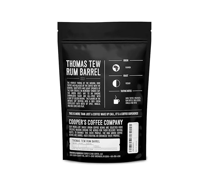 Rum Barrel Aged Coffee - Single Origin Rwanda Coffee Beans Aged in Thomas Tew RUM Barrels - 2lb Bags, Ground Coffee