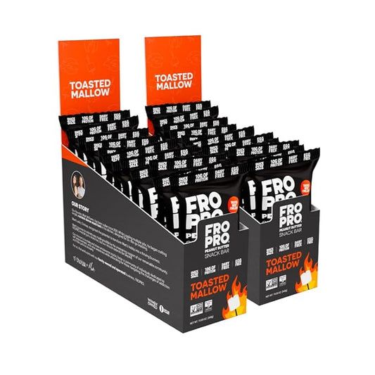 FROPRO Plant Protein Snack Bars - Plant Based Protein Bars, All-Natural, Gluten, Dairy, & Soy Free, High Protein Bars with Low Calories | Toasted Mallow, 24 Pack