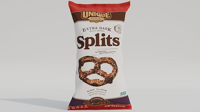 Unique Snacks Extra Dark Splits Pretzels, Original Split-Open Pretzels, Delicious Homestyle Baked Snack Bag, Vegan, OU Kosher, and Non-GMO Food, No Artificial Flavor, 11 Oz. Bag, Pack of 12