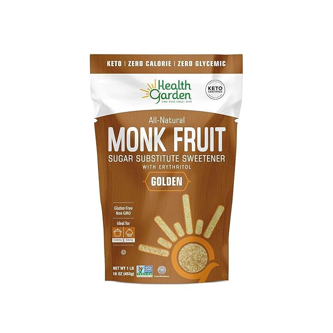 Health Garden Monk Fruit Sweetener, Golden - Non GMO - Gluten Free - 1:1 Sugar Substitute - Kosher - Keto Friendly (1lb 2-pack)