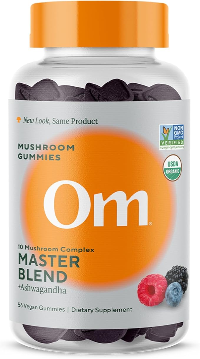 Om Master Blend Mushroom Gummies - Organic Mushroom Supplement with 10 Mushrooms and Ashwagandha ??Support Immunity, Gut Health & Stress Relief, 56 Count (28 Servings), Mixed Berry Flavor