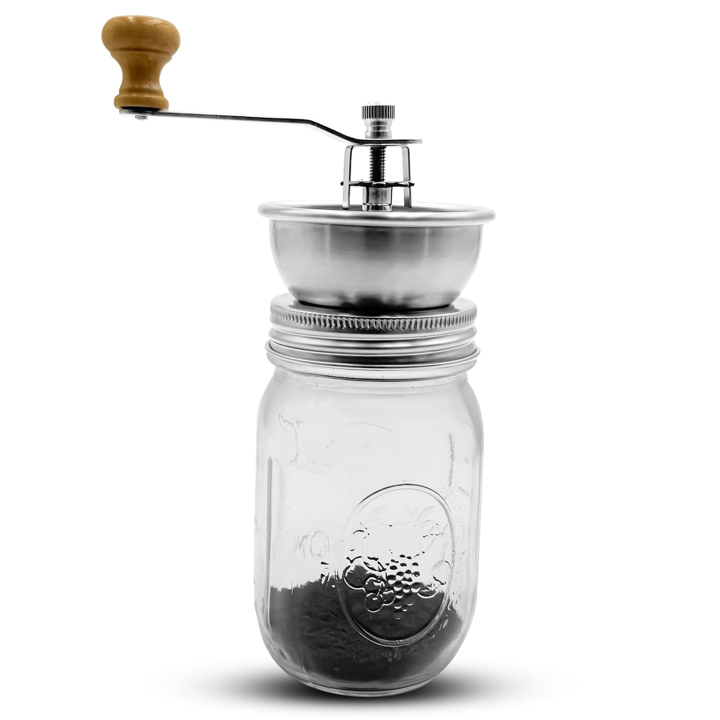Stainless Steel Coffee Grinder Lid Attachment for Regular Mouth Mason Jars - Manual Crank Burr