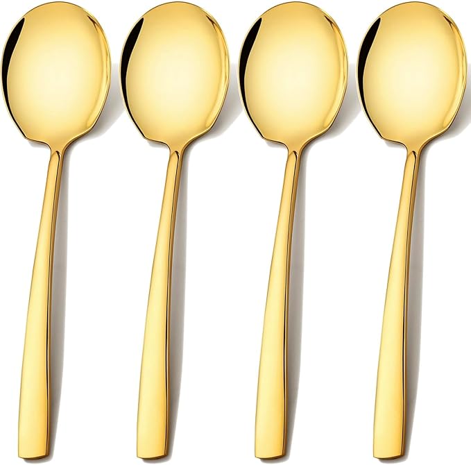 Extra Large Serving Spoons Set 11.7 Inch Gold Serving Utensils 18/8 Stainless Steel Big Metal Spoons for Buffet, Parties, Catering, Banquet - Dishwasher Safe (4-Piece, Gold)