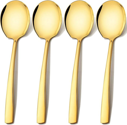 Extra Large Serving Spoons Set 11.7 Inch Gold Serving Utensils 18/8 Stainless Steel Big Metal Spoons for Buffet, Parties, Catering, Banquet - Dishwasher Safe (4-Piece, Gold)