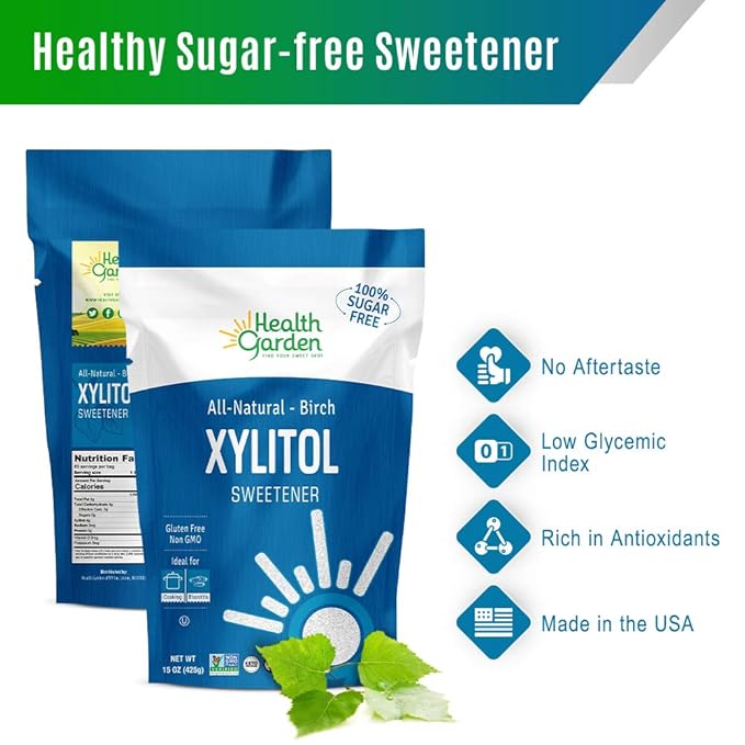 Health Garden Birch Xylitol Sweetener - 1 LB Resealable Bag - Pure Birch Xylitol - Non GMO, Kosher, Ideal Powdered Sugar Substitute - Non-GMO Sugar Alternative