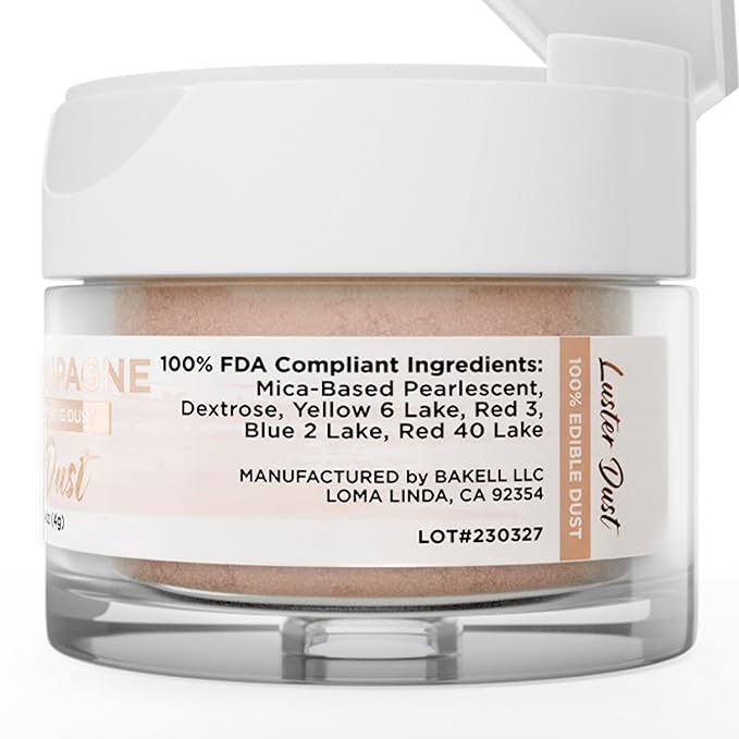 Luster Dust - Peach Champagne (4g 1x Jar) | Edible Vegan Dust & Paint for Cake Decorating, Ice Cream, Desserts, Cocktails and Beverages by Bakell