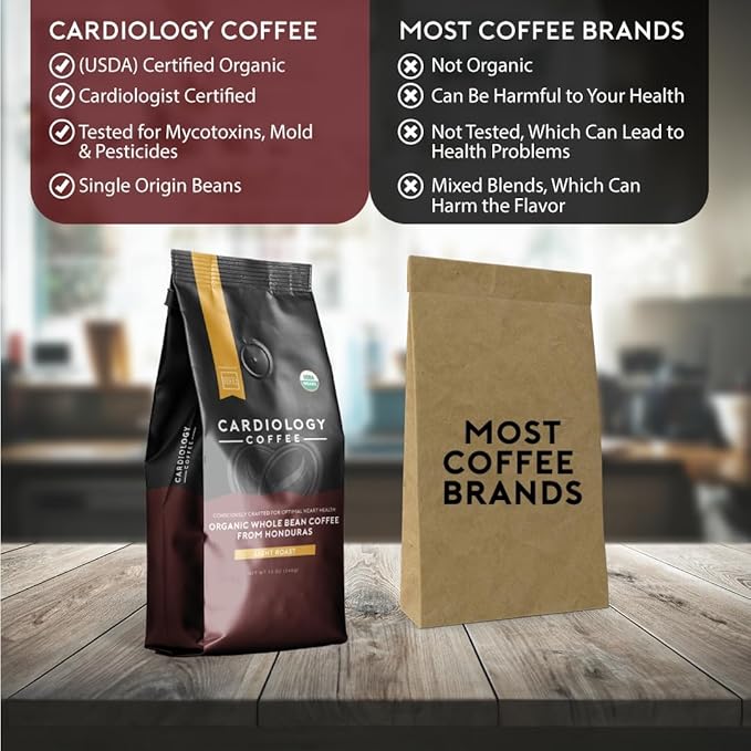 Cardiology Coffee ??Whole Bean Coffee ??USDA Certified Mold-Free 12oz Premium Light Roast Organic Coffee Beans with Antioxidant Benefits ??Perfect for Heart Healthy Lifestyle