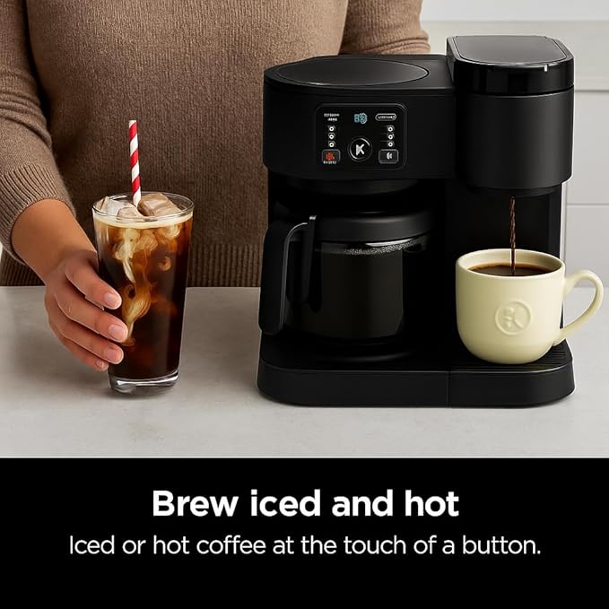 2-in-1 Hot & Iced Coffee Maker for Pods & Grounds ??12-Cup Glass Carafe & Single-Serve Brewer, 72oz Reservoir, Strong Brew, Extra Hot, Brew Over Ice, MultiStream Tech, Compact Design (Black)