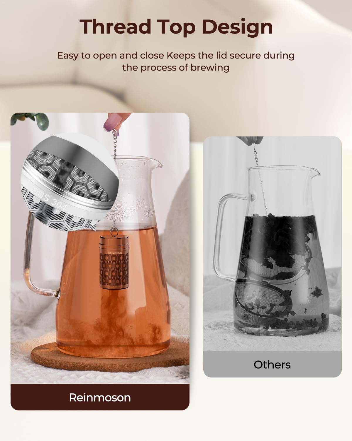 2 Pack Reinmoson Mini Stainless Steel Tea Strainer for Loose Tea 1.2”x2.2”