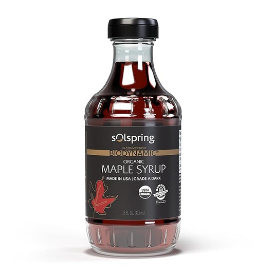 Solspring In-Conversion Biodynamic Organic Maple Syrup, 16 Fl. Oz. (473 mL), Made in USA, Grade A Dark, Certified USDA Organic, Regenerative, Non-GMO, Gluten Free, Soy Free, Dr. Mercola