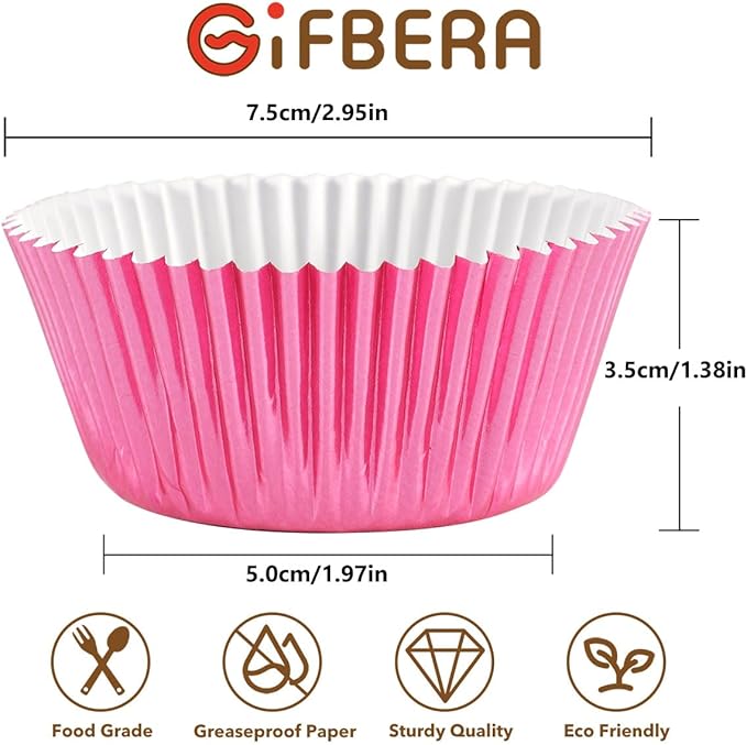 Gifbera Standard Pink Foil Cupcake Liners Wrappers Baking Cups for Baking 100 Count, Pink
