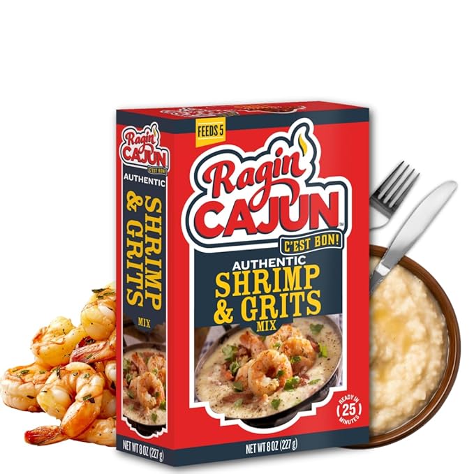 Ragin' Cajun Authentic Shrimp & Grits - 8 oz Box, Gluten-Free, No MSG - Louisiana Creole Meal, Ready in 25 Minutes