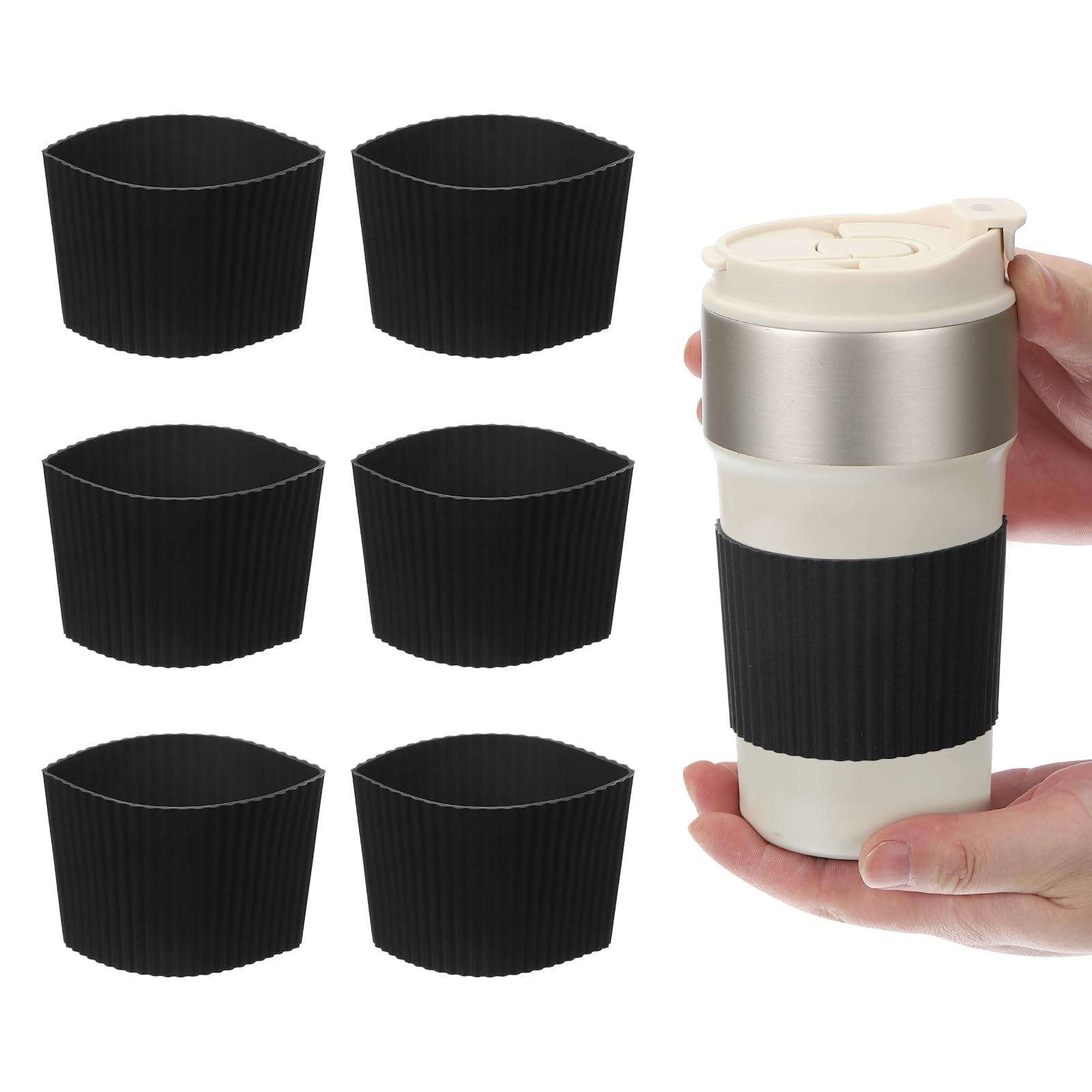 uxcell 6Pack Coffee Cup Sleeves, Reusable Silicone Heat Resistant Cup Protective Sleeve Nonslip Mug