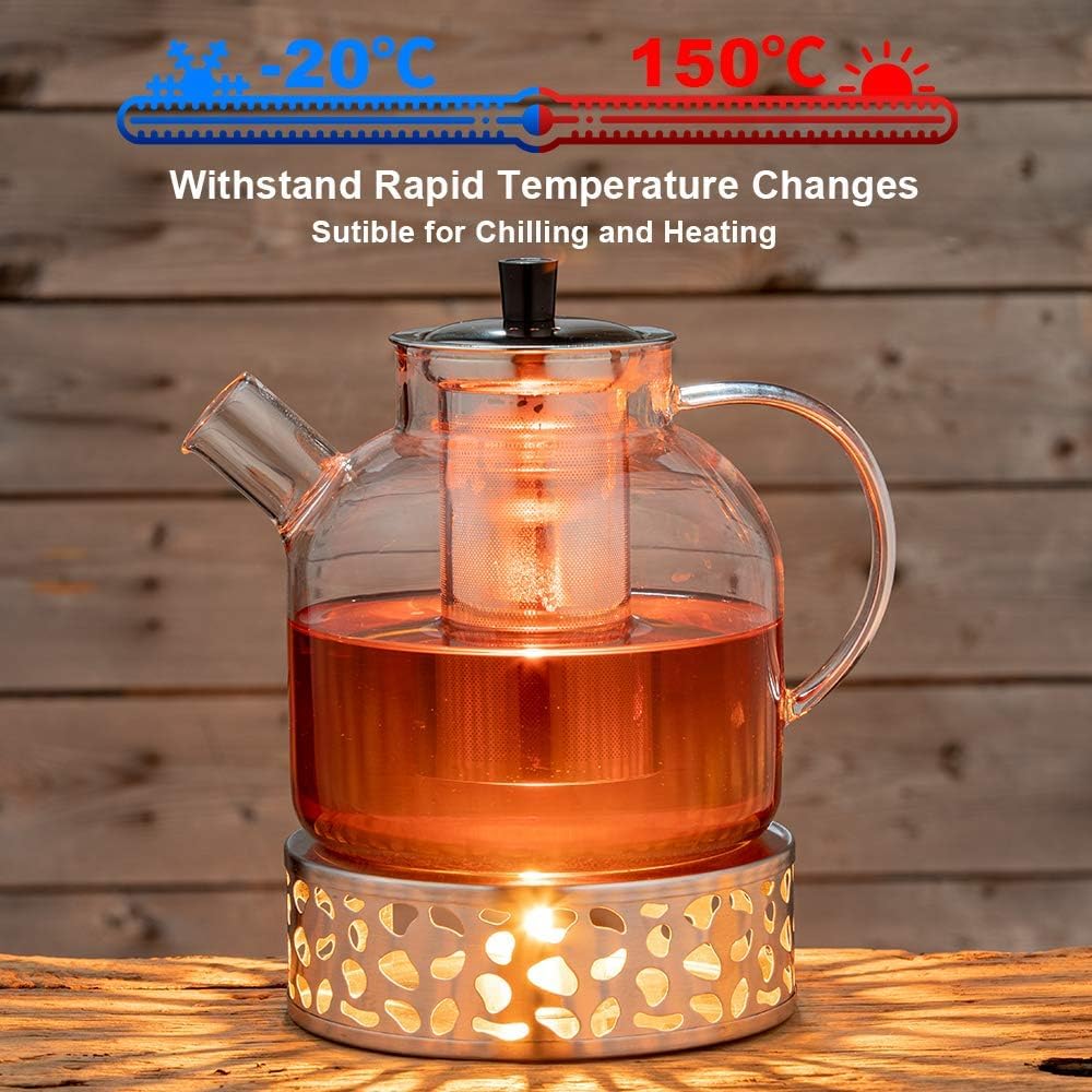 1500ml(50oz) Glass Teapot with Removable Infuser, Ehugos Stovetop Safe Large Tea Pot, Blooming and