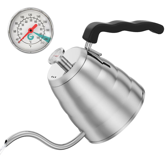 Coffee Gator Gooseneck Kettle with Thermometer - 40oz Premium Stainless Steel Pour Over Coffee