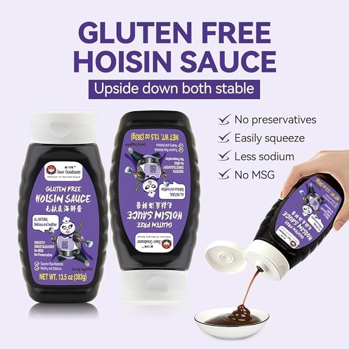 Gluten Free Hoisin Sauce, Exclusive Formula, The Soul of Asian Flavors, Low Sodium Vegan, No Preservatives, Tips for Simmered, Marinade, Stir-Fry, Soups, Pizza, 13.5oz (Pack of 2)- Sauce Grandmaster