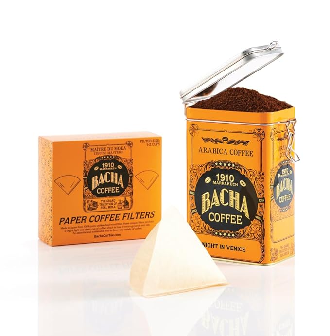 Bacha Coffee | Night in Venice Fine Flavoured Coffee, Autograph Collection, 100% Arabica Specialty Coffee, Ground Beans, Medium Roast, 350g & 100% Natural Unbleached Wood Fibre Paper Filters