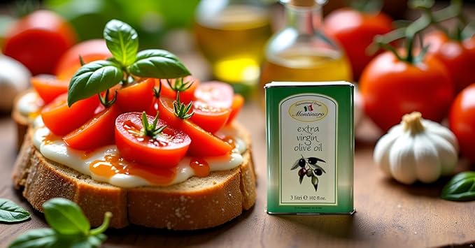 Montinaro Italian Extra Virgin Olive Oil ??Cold-Pressed EVOO from Puglia ??3L (101 fl oz) Tin ??Coratina Monovarietal ??Rich, Peppery Flavor ??Non-GMO, Vegan, Single-Origin ??Imported from Italy
